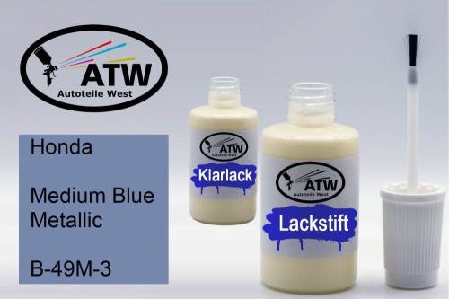 Honda, Medium Blue Metallic, B-49M-3: 20ml Lackstift + 20ml Klarlack - Set, von ATW Autoteile West.